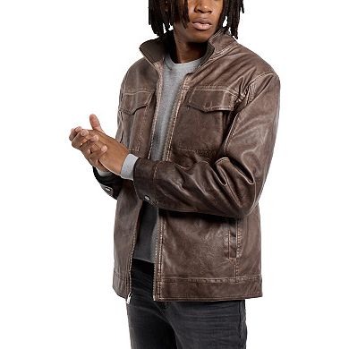 Men's Faux Leather Bomber Jacket