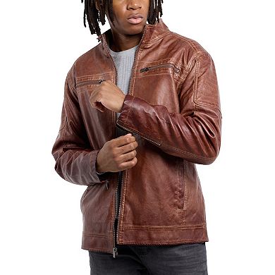 Men's Faux Leather Moto Bomber Jacket