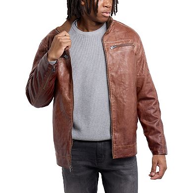 Men's Faux Leather Moto Bomber Jacket