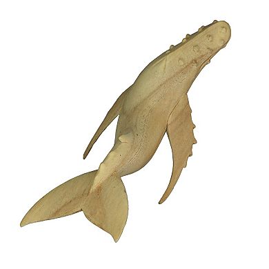 12" Hand Carved Humpback Whale Wooden Sculpture, Nautical Coastal Decor Figurine