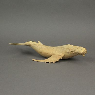 12" Hand Carved Humpback Whale Wooden Sculpture, Nautical Coastal Decor Figurine