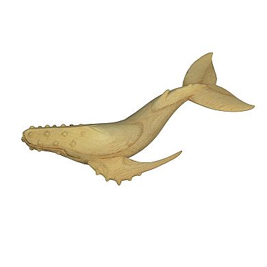 12" Hand Carved Humpback Whale Wooden Sculpture, Nautical Coastal Decor Figurine