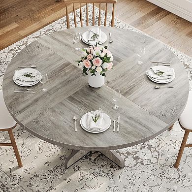 47" Round Dining Table for 4, Space-Saving Modern Wood Table for Kitchen & Apartment