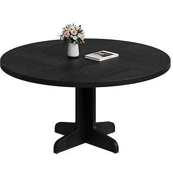 47" Round Dining Table for 4, Space-Saving Modern Wood Table for Kitchen & Apartment