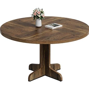 47" Round Dining Table for 4, Space-Saving Modern Wood Table for Kitchen & Apartment