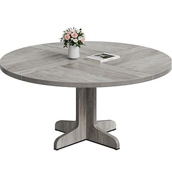 47" Round Dining Table for 4, Space-Saving Modern Wood Table for Kitchen & Apartment