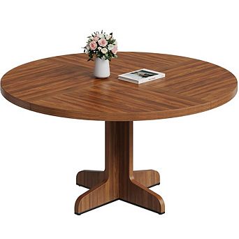 47" Round Dining Table for 4, Space-Saving Modern Wood Table for Kitchen & Apartment