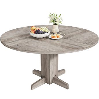 47" Round Dining Table for 4-6, Farmhouse Style with Sturdy Pedestal Base