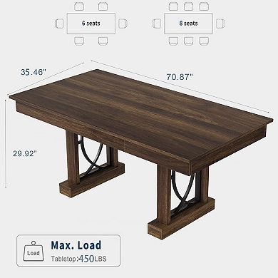 71" Dining Table with 2 Drawers & Double Pedestal, Large Wooden Table for 6-8