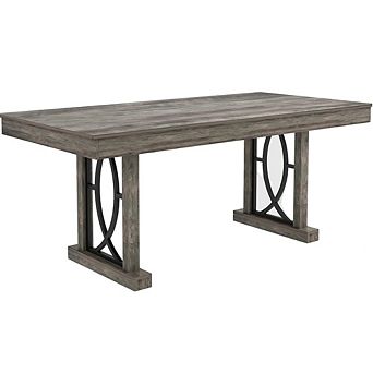 71" Dining Table with 2 Drawers & Double Pedestal, Large Wooden Table for 6-8