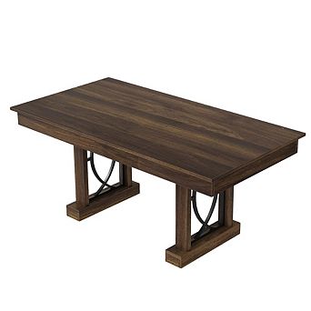 71" Dining Table with 2 Drawers & Double Pedestal, Large Wooden Table for 6-8
