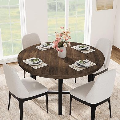 47" Round Dining Table with Metal Frame, Seats 4 for Kitchen & Apartment