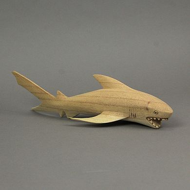 12" Hand Carved Great White Shark Wooden Sculpture Nautical Ocean Decor