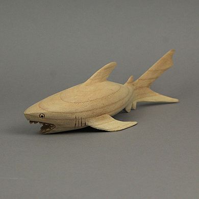 12" Hand Carved Great White Shark Wooden Sculpture Nautical Ocean Decor