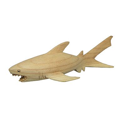 12" Hand Carved Great White Shark Wooden Sculpture Nautical Ocean Decor
