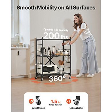 Compact Foldable Mobile Storage Shelf with Wheels and Heavy-Duty Support