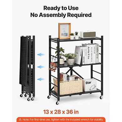 Compact Foldable Mobile Storage Shelf with Wheels and Heavy-Duty Support