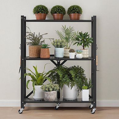 Compact Foldable Mobile Storage Shelf with Wheels and Heavy-Duty Support