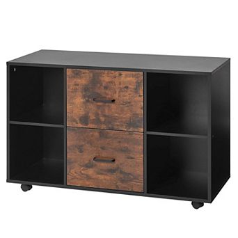 Mobile Office Storage Cabinet with Desktop Space and Lockable Casters - Black