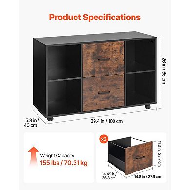 Mobile Office Storage Cabinet with Desktop Space and Lockable Casters - Black