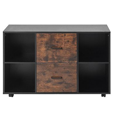 Mobile Office Storage Cabinet with Desktop Space and Lockable Casters - Black