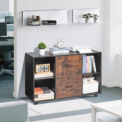 Mobile Office Storage Cabinet with Desktop Space and Lockable Casters - Black