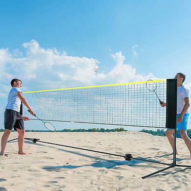 Adjustable 17 ft Badminton Net Set with Ground Stakes and Carry Bag