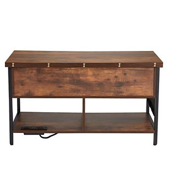 Coffee Table with Dual Lift Modes, Hidden Compartment, Shelves, and Lighting