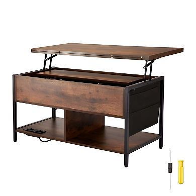 Coffee Table with Dual Lift Modes, Hidden Compartment, Shelves, and Lighting