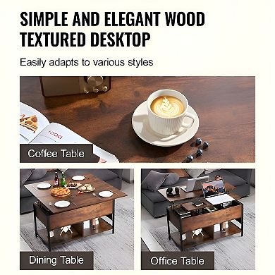 Coffee Table with Dual Lift Modes, Hidden Compartment, Shelves, and Lighting