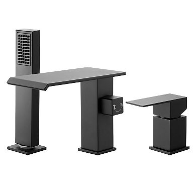 3-Hole Deck Mount Tub Faucet with Dual Flow Handheld Shower, Matte Black