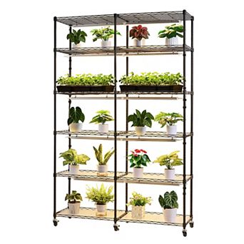 Large Indoor Plant Rack with Full-Spectrum Grow Lights and Adjustable Shelves