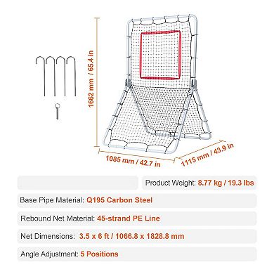 3.5 ft x 6 ft Baseball Rebound Net with High-Density PE Netting and Frame
