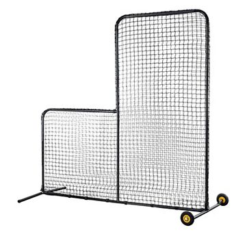 7 ft L-Screen Pitching Net for Left and Right-Handed Players with Wheels