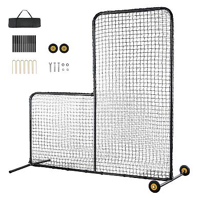 7 ft L-Screen Pitching Net for Left and Right-Handed Players with Wheels