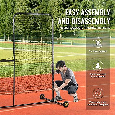 7 ft L-Screen Pitching Net for Left and Right-Handed Players with Wheels