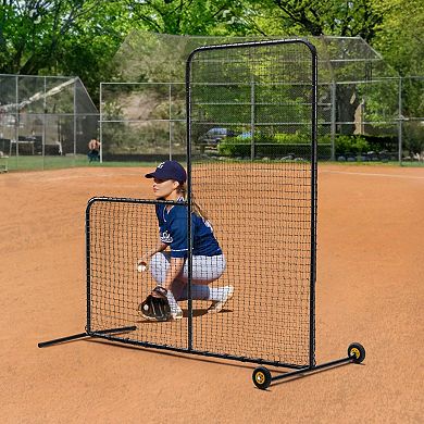 7 ft L-Screen Pitching Net for Left and Right-Handed Players with Wheels