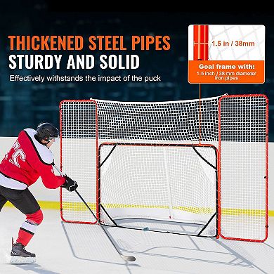 Street Hockey Goal with Steel Frame, Mesh Net, and Side Barrier Nets