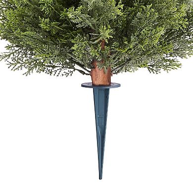 16" Artificial Topiary Cypress Trees Set of 2 with Ground Spike for Indoor or Outdoor Decor