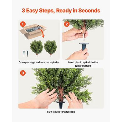 16" Artificial Topiary Cypress Trees Set of 2 with Ground Spike for Indoor or Outdoor Decor