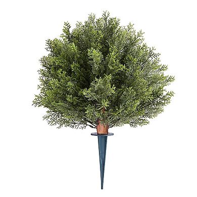 16" Artificial Topiary Cypress Trees Set of 2 with Ground Spike for Indoor or Outdoor Decor