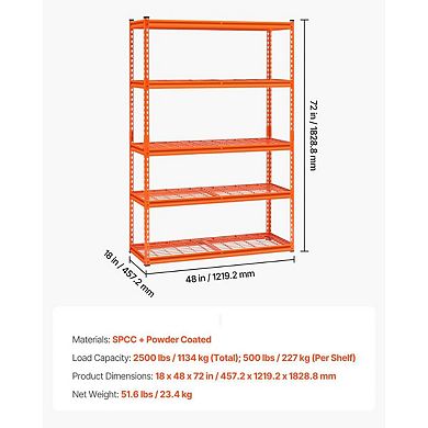 Garage Steel Shelving Rack with Adjustable Tiers and Side Hooks
