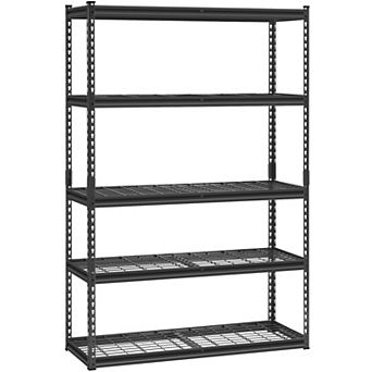 Garage Steel Shelving Rack with Adjustable Tiers and Side Hooks