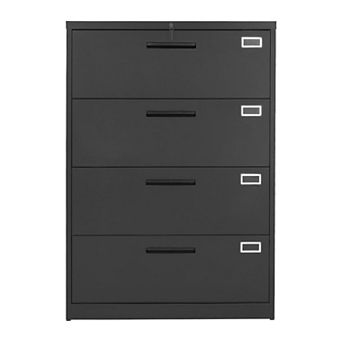 Metal Office File Cabinet with 4 Lockable Drawers and Anti-Tip Safety - Black