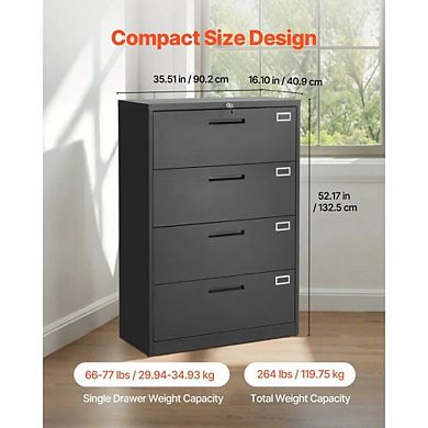 Metal Office File Cabinet with 4 Lockable Drawers and Anti-Tip Safety - Black