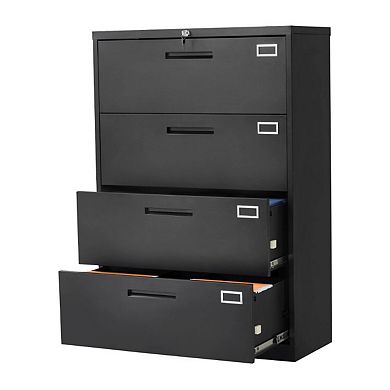 Metal Office File Cabinet with 4 Lockable Drawers and Anti-Tip Safety - Black