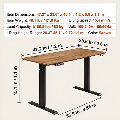47" Electric Sit Stand Desk with Adjustable Height and Metal Frame Brown