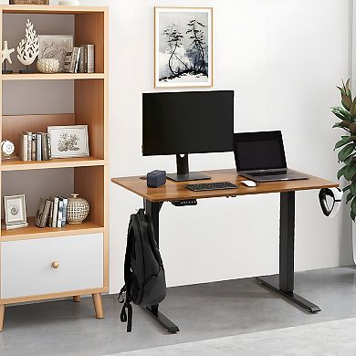47" Electric Sit Stand Desk with Adjustable Height and Metal Frame Brown
