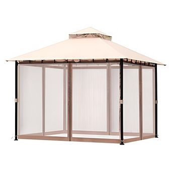 Outdoor Gazebo 10x10 ft with Mesh Curtains and PU-Coated Canopy