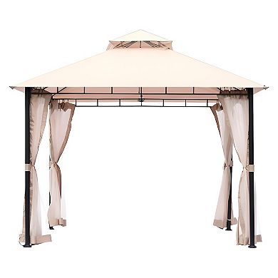 Outdoor Gazebo 10x10 ft with Mesh Curtains and PU-Coated Canopy